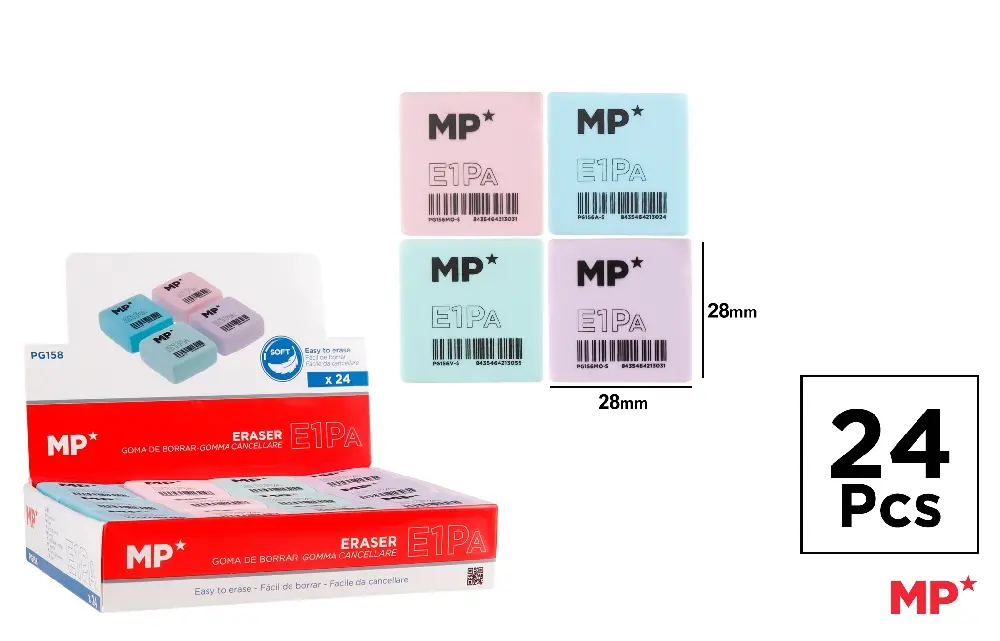 MP GOMMA DA CANCELLARE E1PA 28X28MM 24PZ COL. ASS.