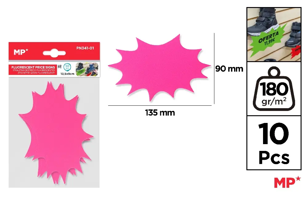 #MP ETICHE. PREZZO FLUORESCENTI ROSA 135X90MM 10F