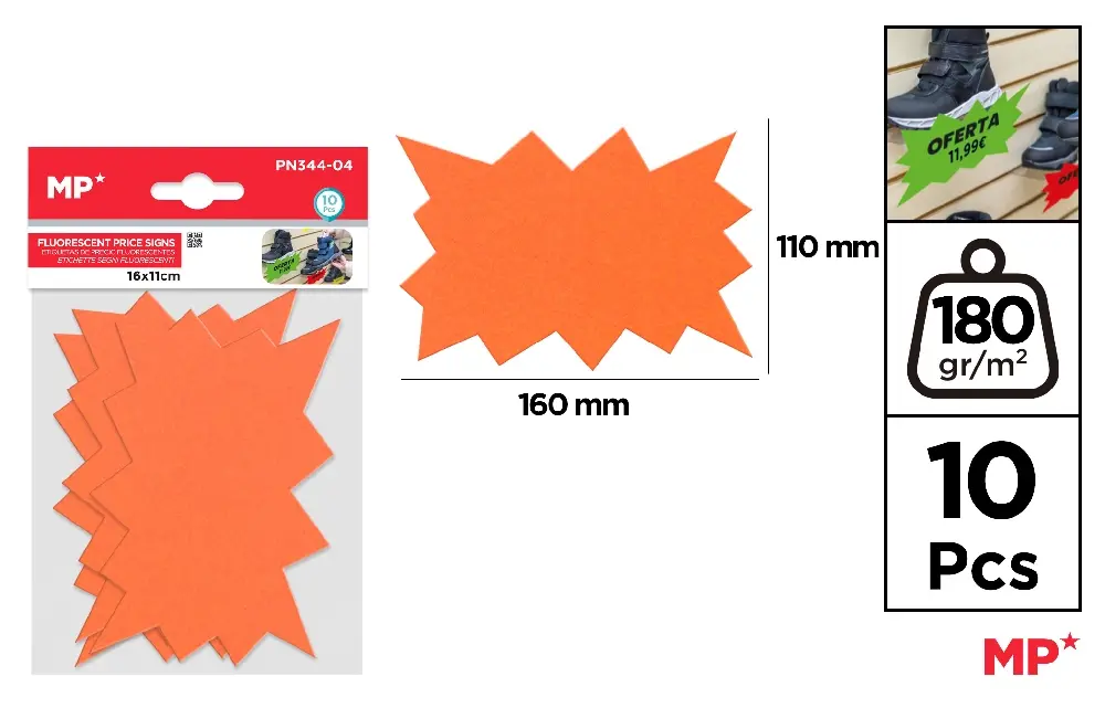 #MP ETICHETTE PREZZO 160X110MM 10F ARANCIONE FLUO
