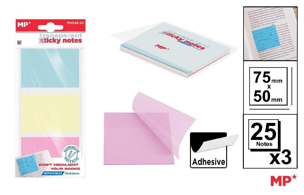 #MP NOTE ADESIVE TRASPARENTI 50X75MM 25F X 3