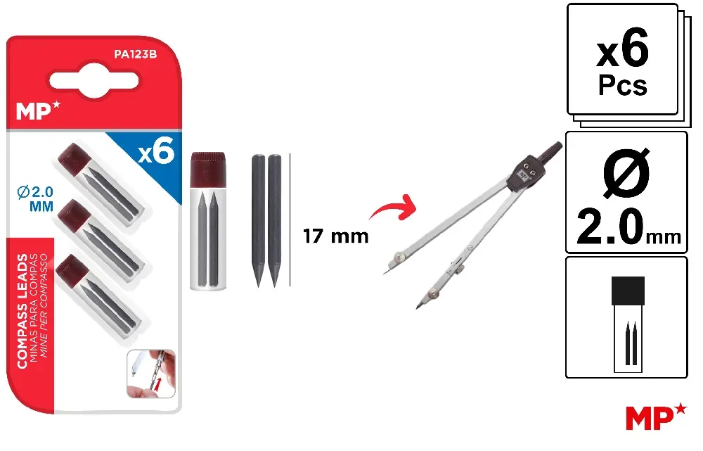 MP MINE DI RICAMBIO PER COMPASSO 2.0MM 6PZ