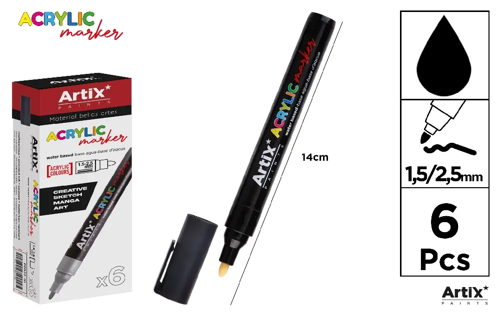 ARTIX PENNARELLO ACRILICO 0.5/2.5MM NERO